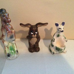 Three ceramic hand painted figurines horse squirrel kangaroo